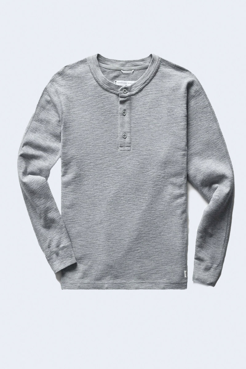 1X1 Slub Long Sleeve Henley in Heather Grey