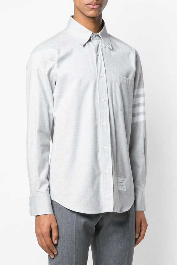 Straight Fit Solid Flannel Shirt with Woven 4 Bar Stripe in Med Grey