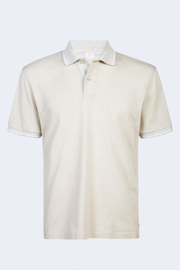 Washed Pique Cotton Polo W/ Constrast Color Details  in Sand