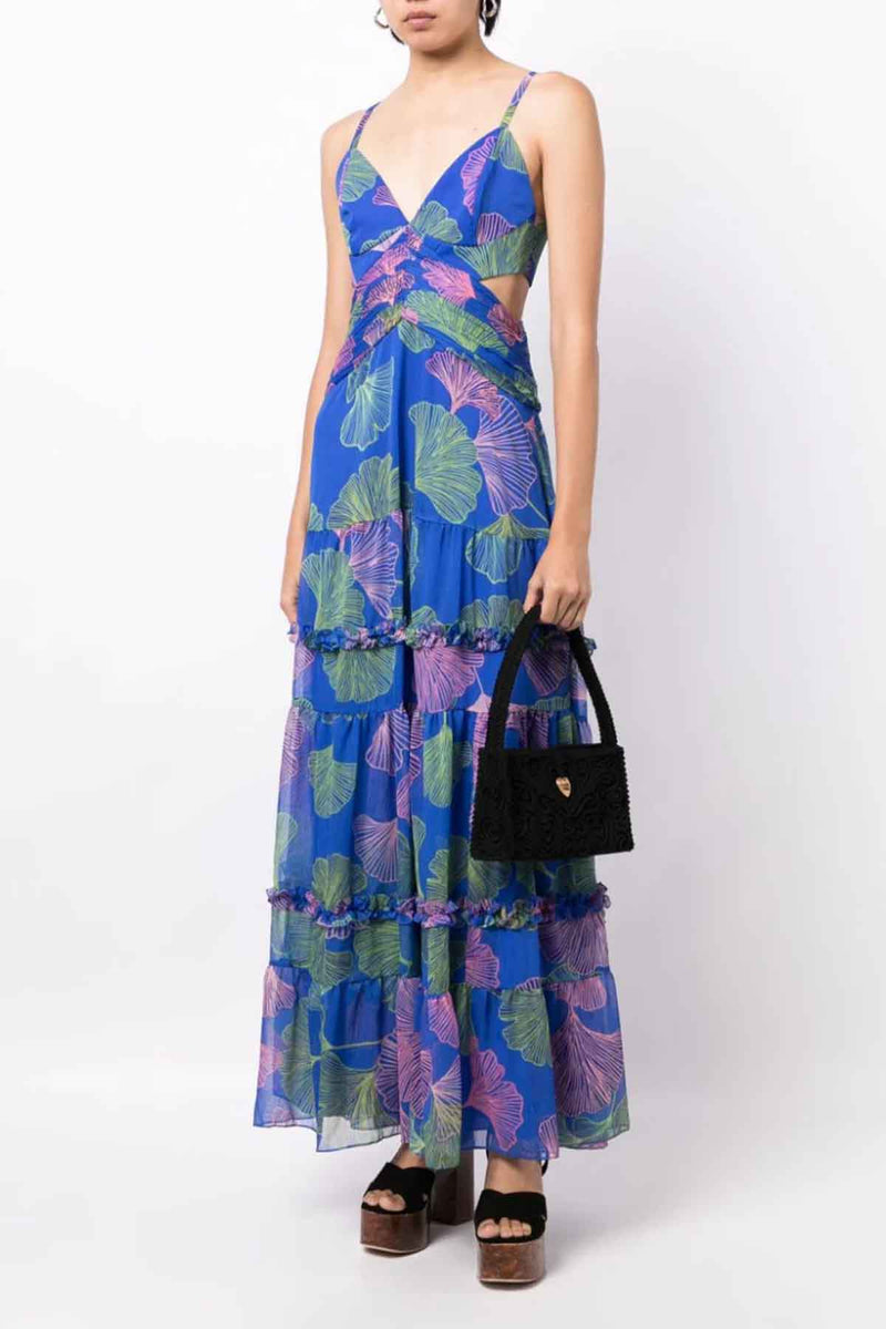 Ocean Leaf Sleeveless Maxi Dress in Blue