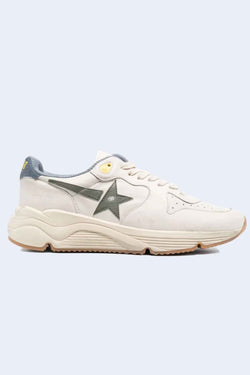 Men's Running Sole Leather Upper Star Nylon Tongue Drummed Leather Star Suede Heel in White Green Powder Blue