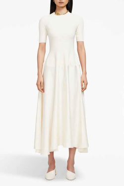 Marionne Short Sleeve Crewneck Midi Dress in Natural White