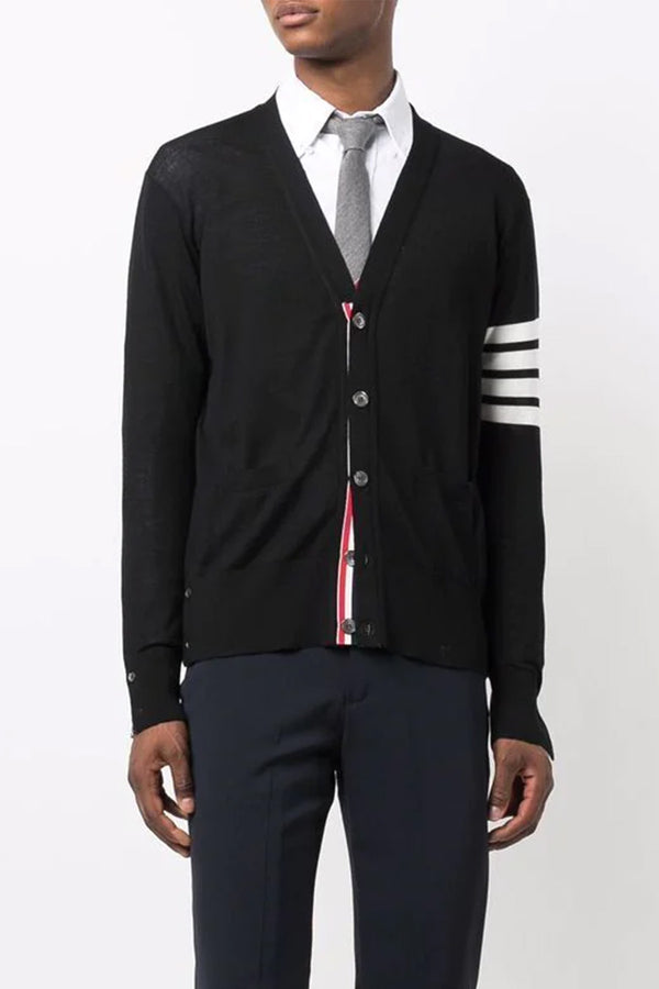 Classic Merino Wool V-Neck Cardigan in Black