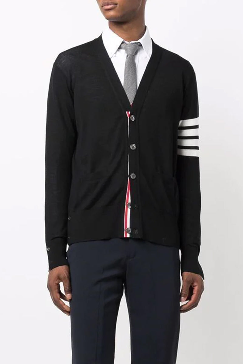 Classic Merino Wool V-Neck Cardigan in Black