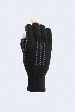 Cashmere Fingerless Stitch Gloves in Black and  Earth Blue