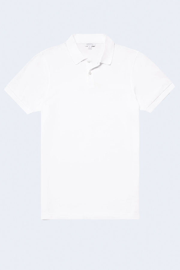 Short Sleeve Pique Polo Shirt in White