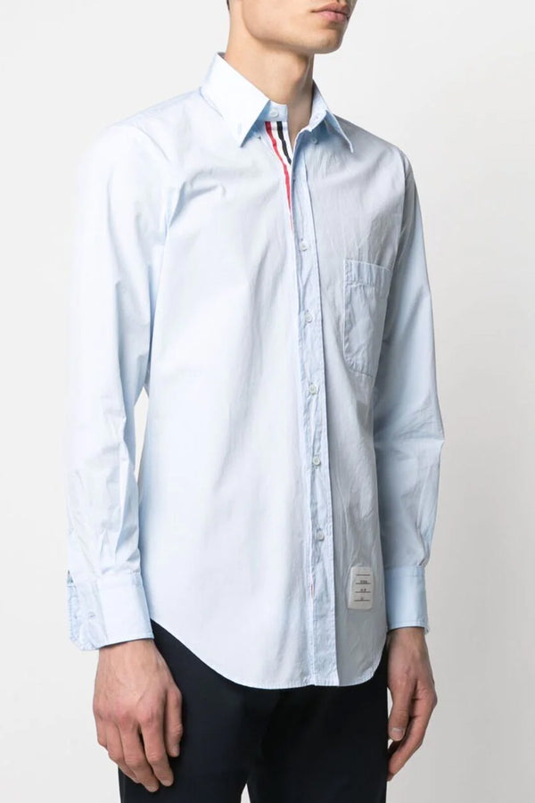 Classic Fit Shirt with RWB Grosgrain Placket Solid Poplin Shirt in Light Blue