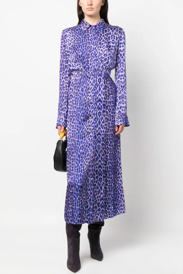 Twilight Leopard Satin Midi Dress in Twilight