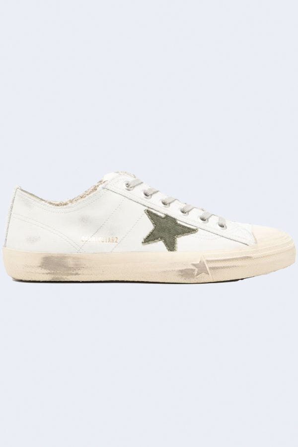 Men's V-Star Leather Canvas Star Sneaker in White Green