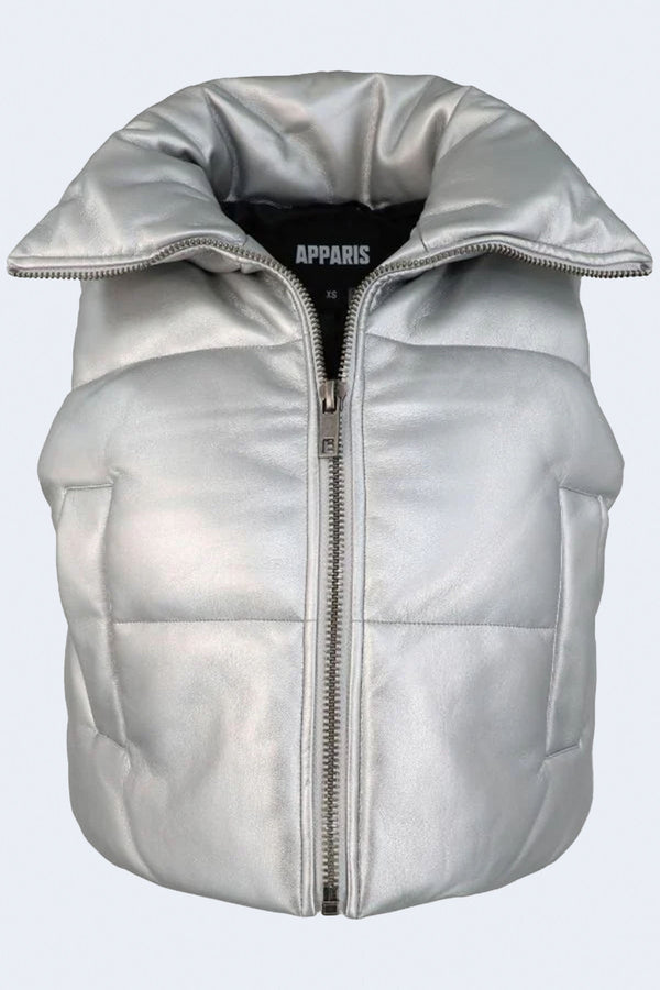 Shaun Metallic Puffer Vest in Silver
