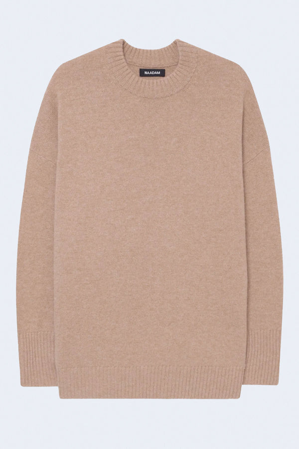 Luxe Cashmere Oversized Crewneck Sweater in Sand