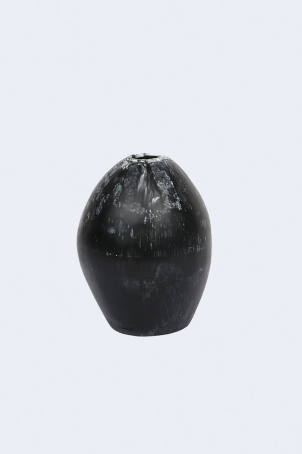 Large Stone Vase in Black Marble Swirl