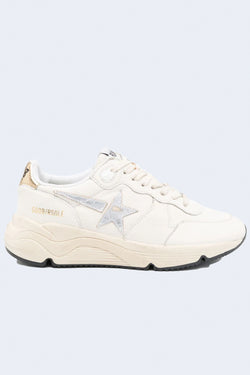 Women's Running Nappa Upper Laminated Star And Heel Sneakers in White/Silver/Gold