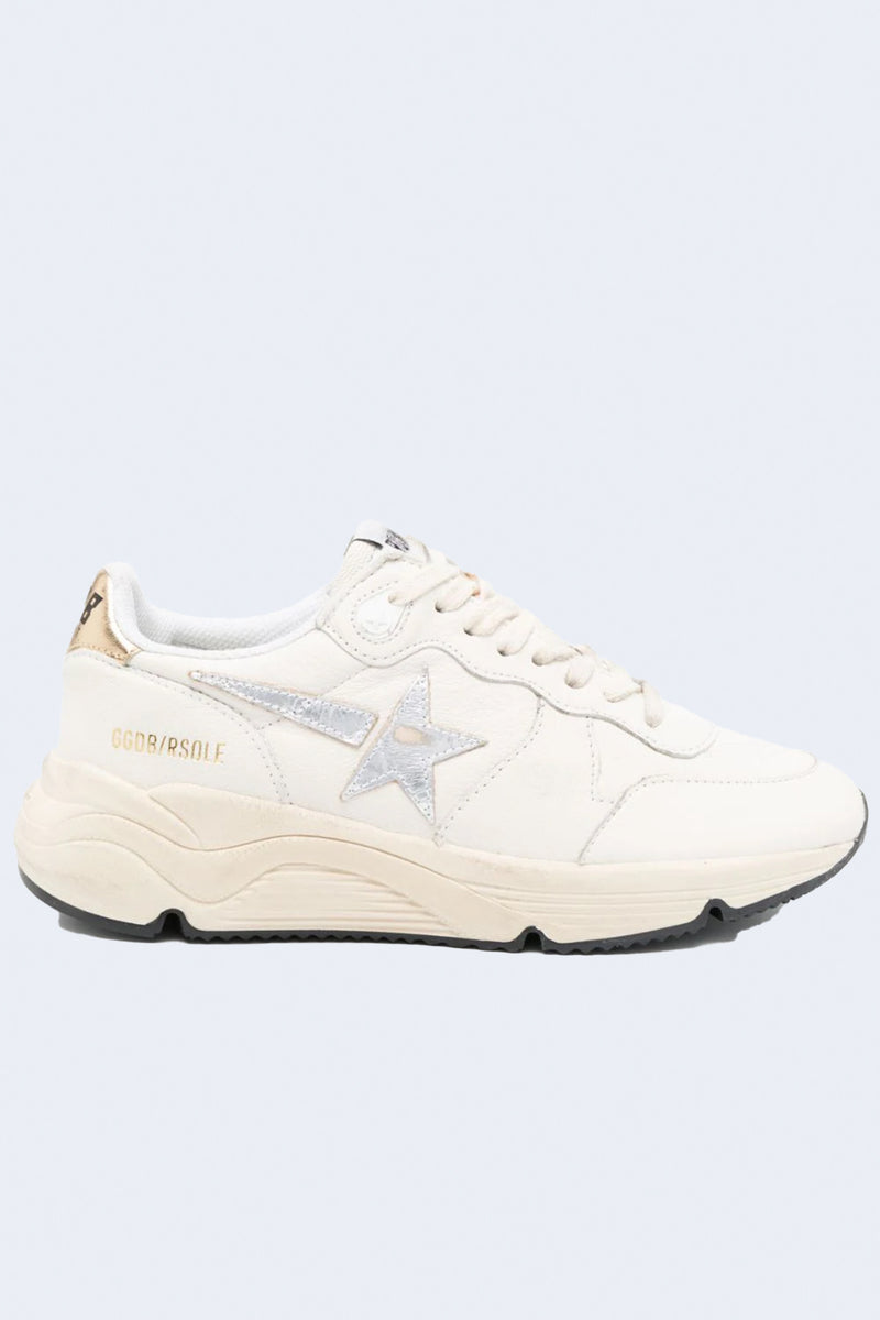 Women's Running Nappa Upper Laminated Star And Heel Sneakers in White/Silver/Gold