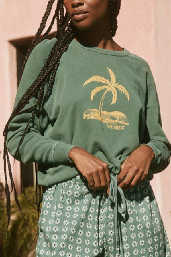 The College Sweatshirt With Island Palm Graphic in Palm Leaf