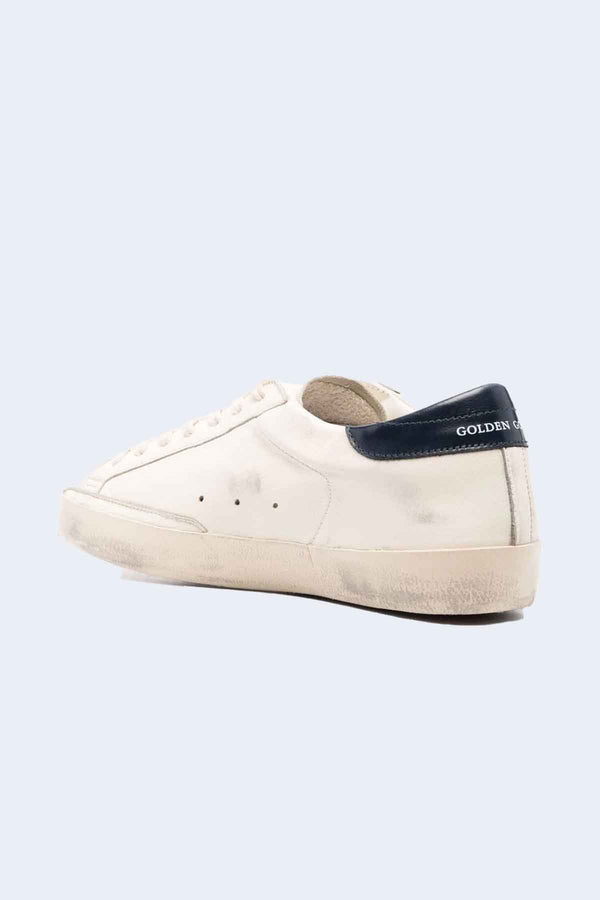 Men's Super-Star Nappa Upper Shiny Leather Star and Heel Sneaker in Beige Night Blue