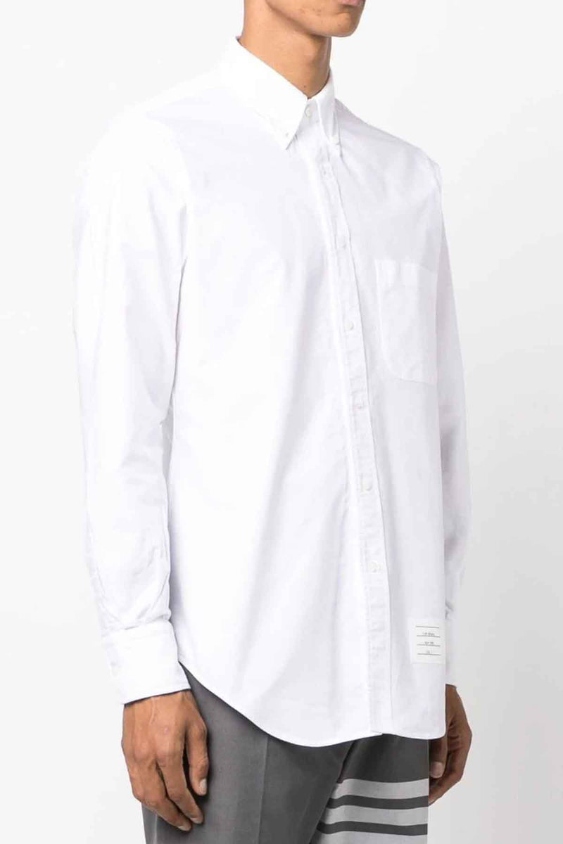 Classic Oxford Grosgrain Placket Long Sleeve Shirt in White