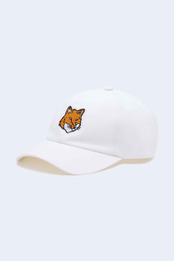 Large Fox Head Embroidery 6P Cap in White