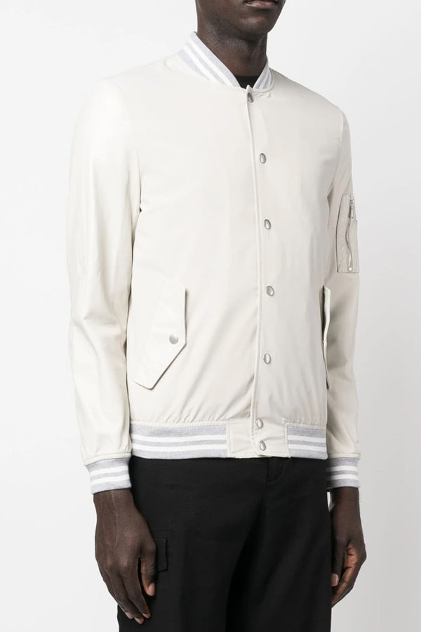 Mix-Media Baseball Bomber  in Sand/Ivory