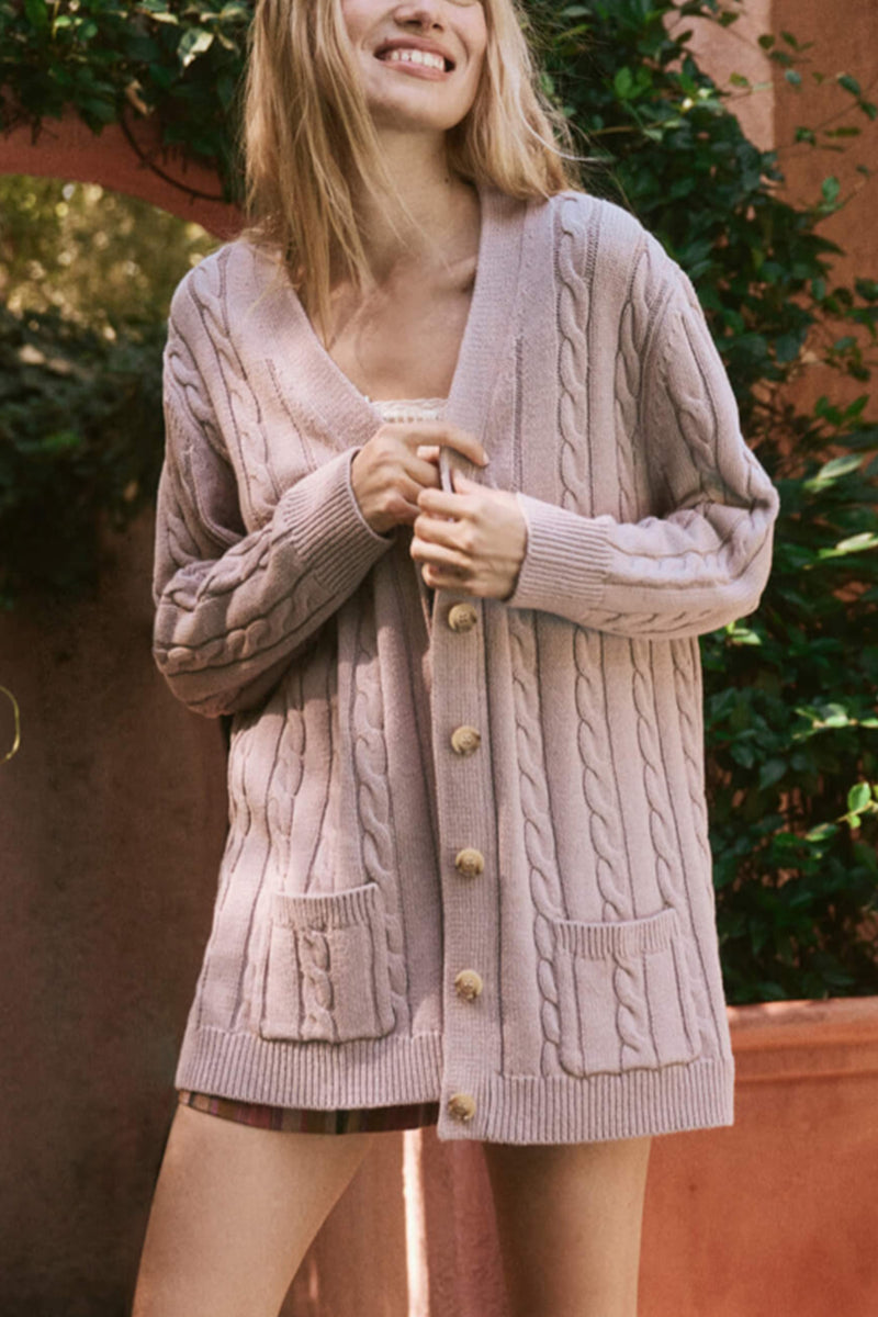 The Cable Grandpa Cardigan in Soft Lilac