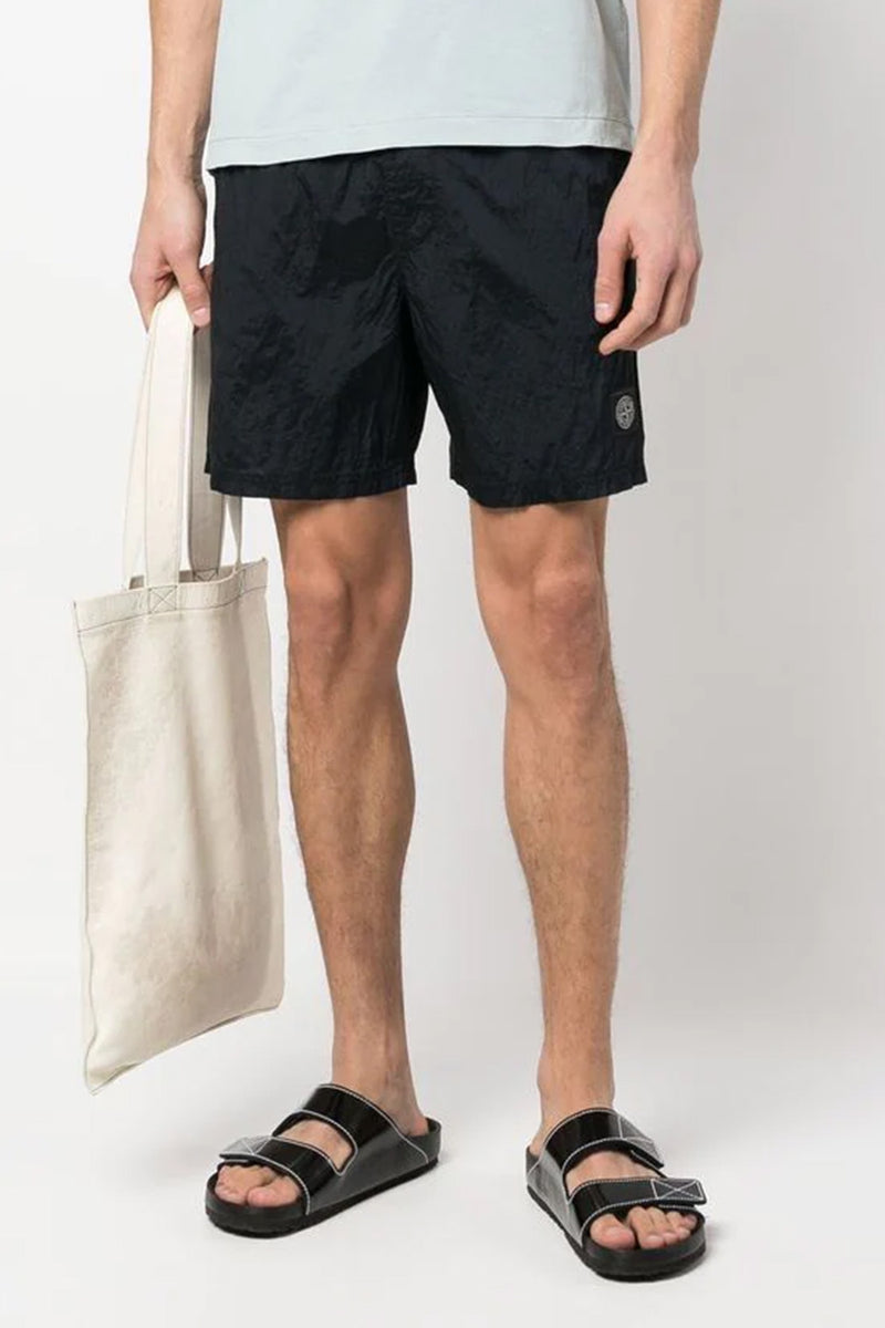 Elastic Waist Swim Short in Navy Blue