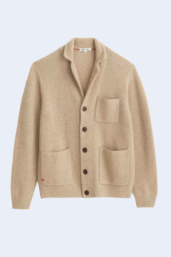 Mitchell Ribbed Cardigan In Cashmere in Oatmeal