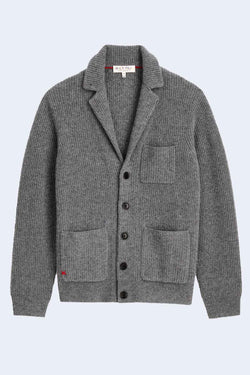 Mitchell Ribbed Cardigan In Cashmere in Heather Pewter