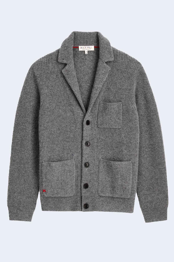 Mitchell Ribbed Cardigan In Cashmere in Heather Pewter