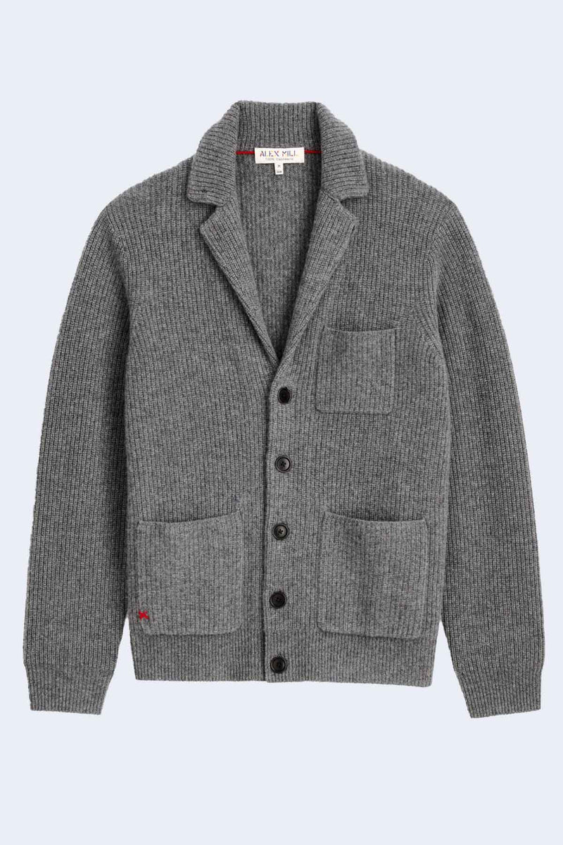 Mitchell Ribbed Cardigan In Cashmere in Heather Pewter