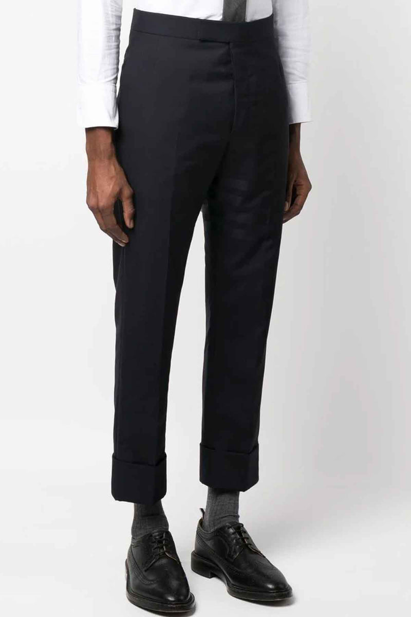 Fit 1 Backstrap Trouser Engineered 4 Bar Plain Weave Suit Pant in Dark Blue