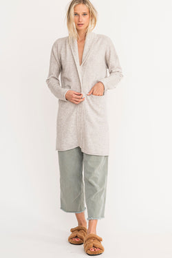 Patchwork Cashmere Shawl Collar Duster in Silver Fox