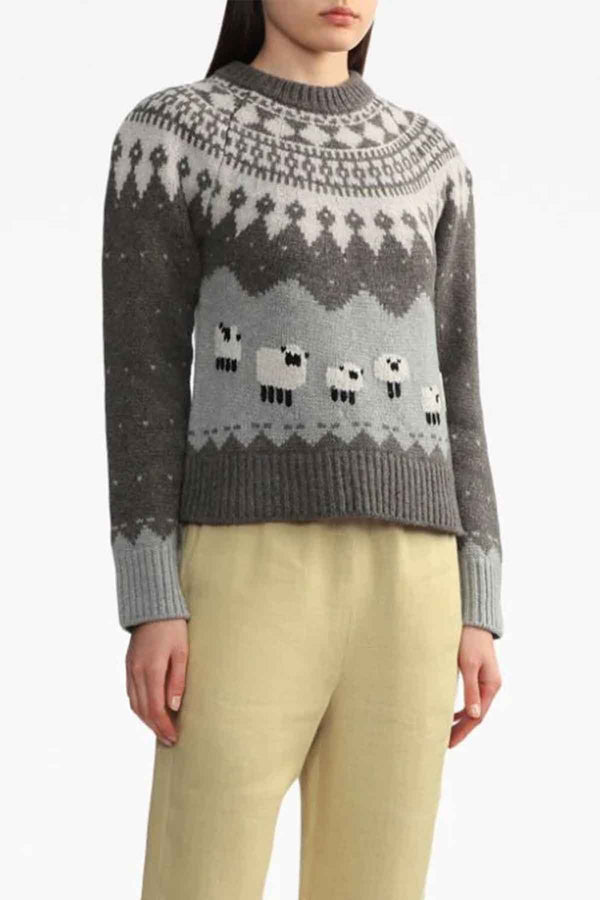Anja Sheep Knit Raglan Slv Sweater in Grey
