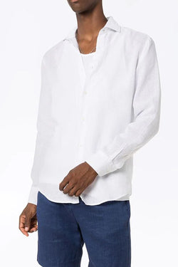 Antonio Linen Regular Long Sleeve Block Shirt in White