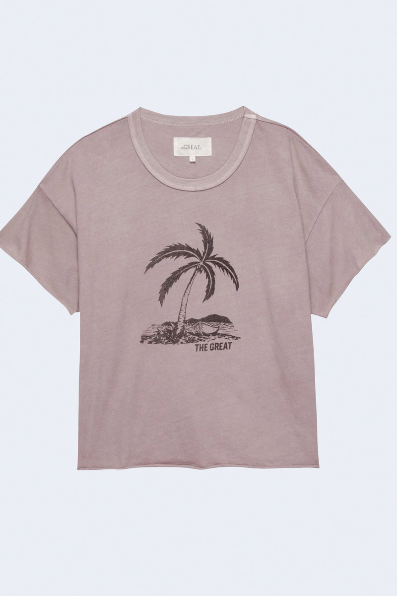 The Crop Tee With Island Palm Graphic in Soft Lilac