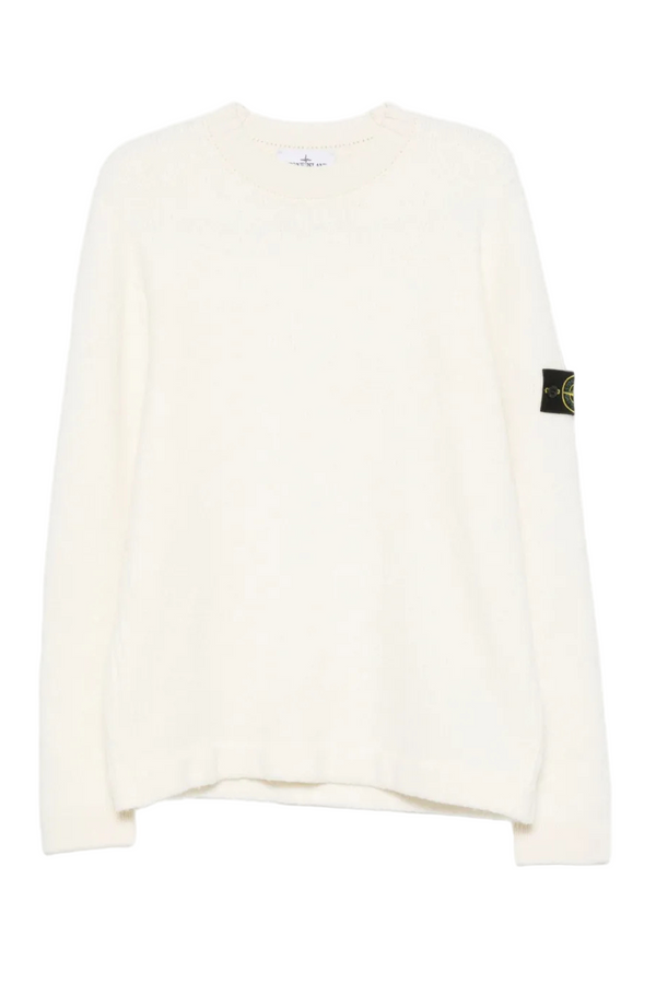 Wool Nylon Blend Knit Crewneck Brushed Jumper in Ivory