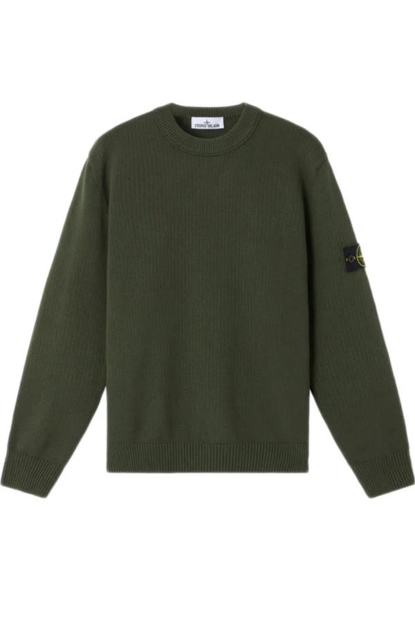 Winter Cotton Knit Crewneck Jumper  in Military Green