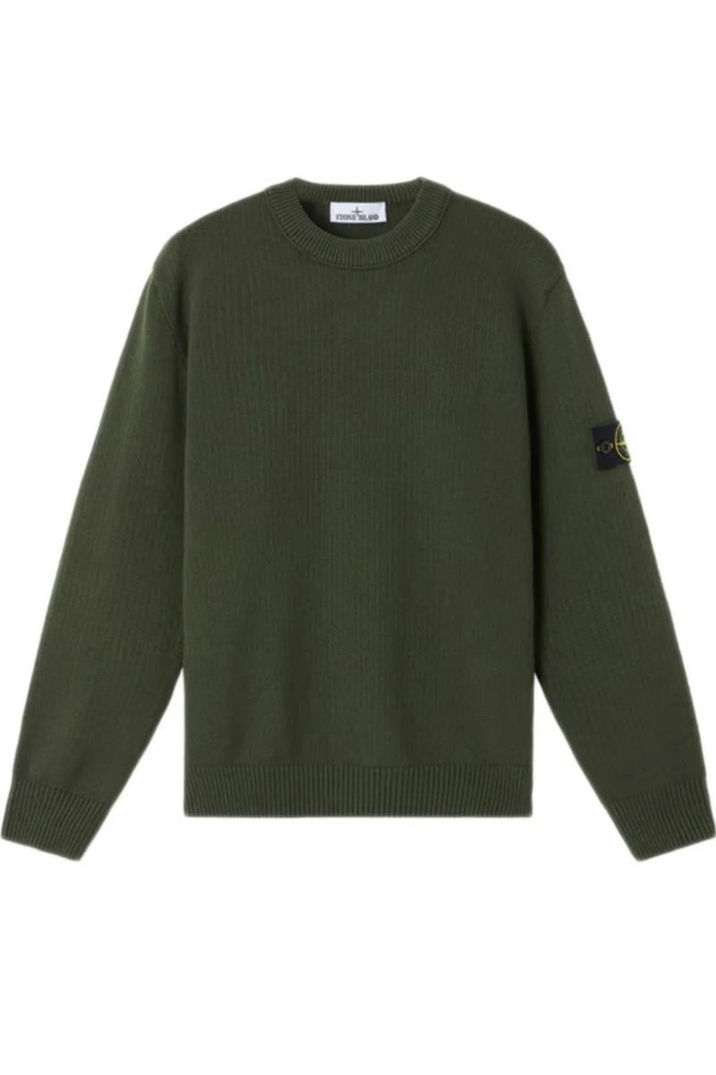 Winter Cotton Knit Crewneck Jumper  in Military Green