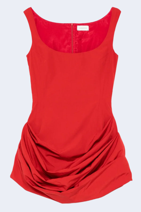 Ruched Mini Dress in Red
