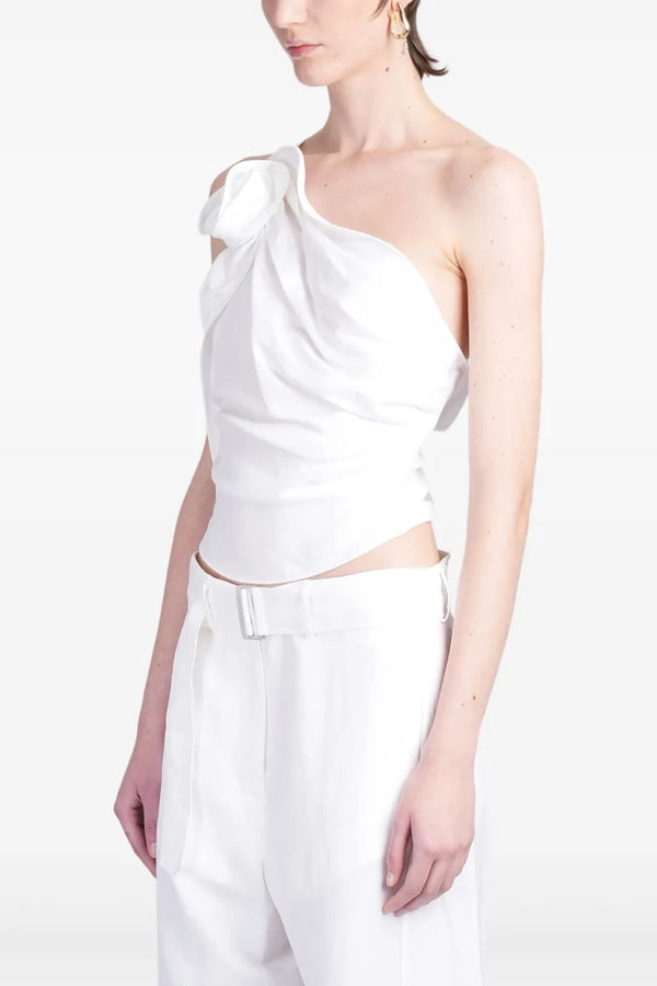 One Shoulder Ruched Top in White