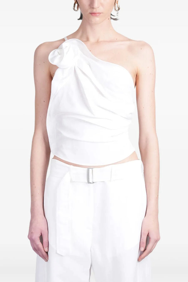 One Shoulder Ruched Top in White