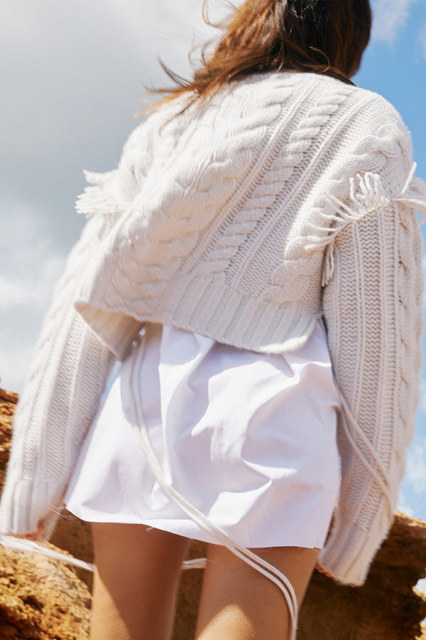 Rive Gauche Fringe Sweater in White