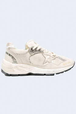 Women's Running Dad Net Suede And Glitter Upper Laminated Star And Heel Suede Spur in Seed Pearl/Platinum/White/Cream