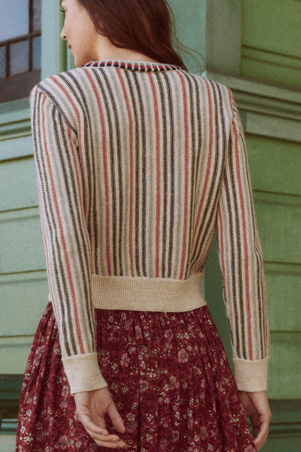 The Tiny Cardigan in Cream Ticking Stripe