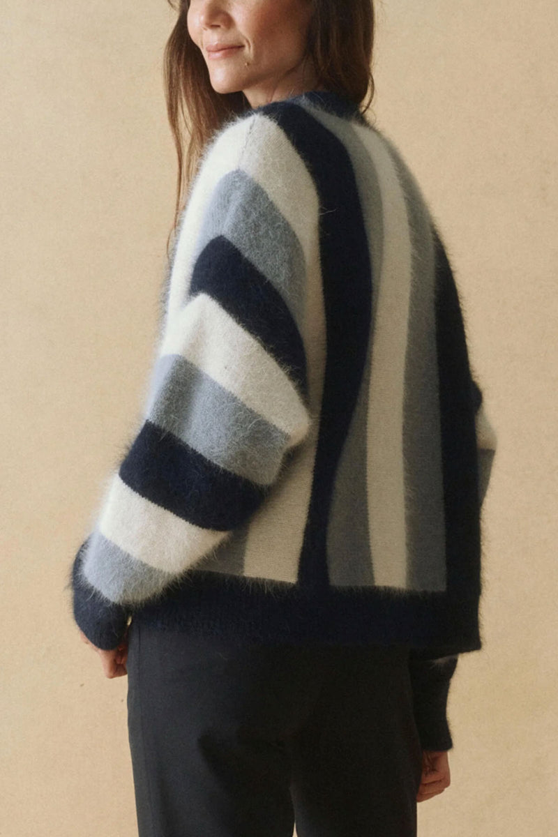 The Fluffly Slouch Cardigan in Navy Stripe