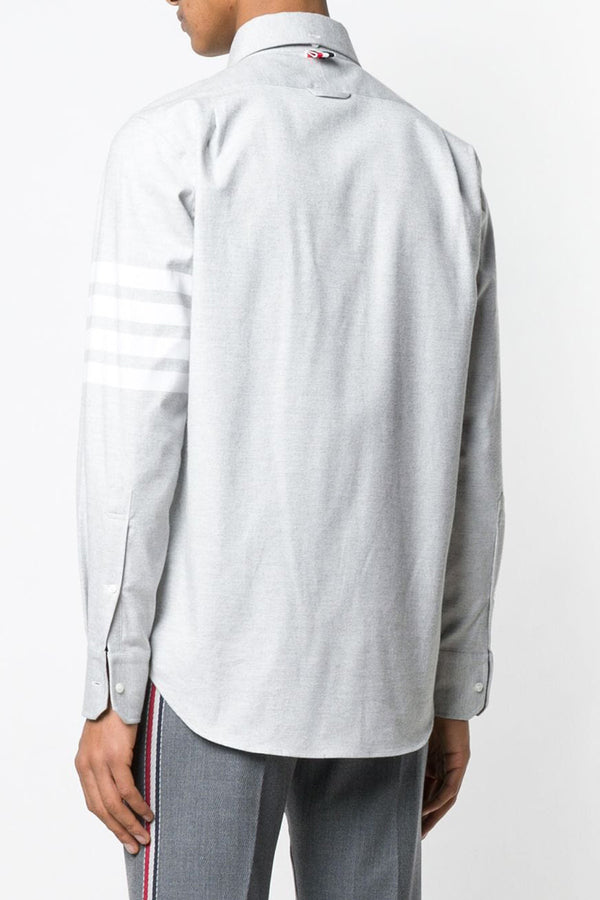 Straight Fit Solid Flannel Shirt with Woven 4 Bar Stripe in Med Grey