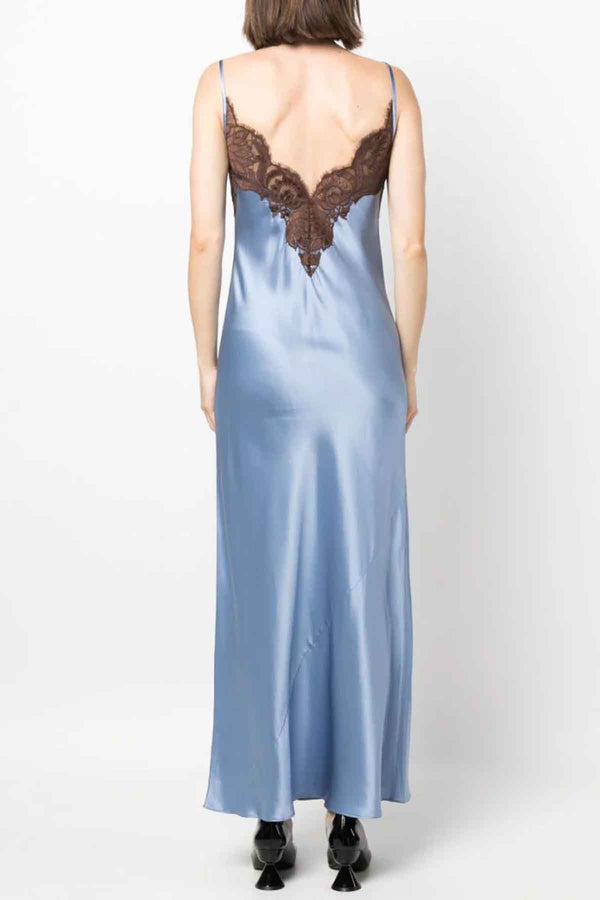 Danseurs Lace Slip Dress in Blue