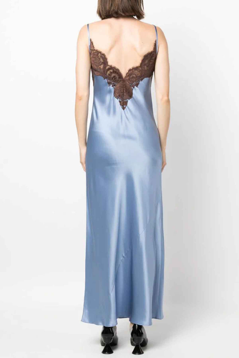 Danseurs Lace Slip Dress in Blue