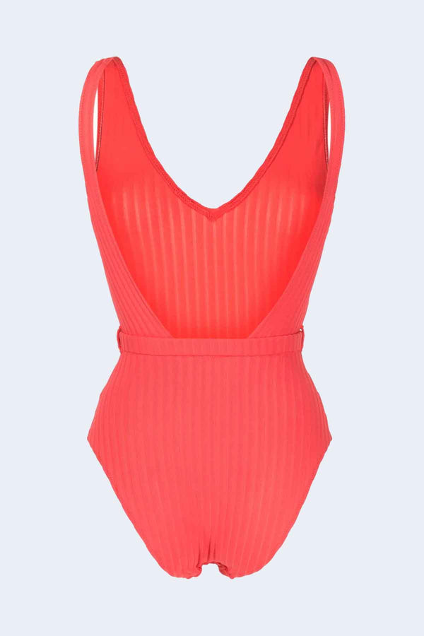 The Michelle Belt One Piece Swimsuit in Coral Orange
