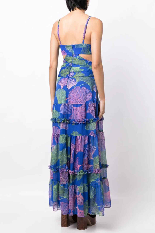 Ocean Leaf Sleeveless Maxi Dress in Blue