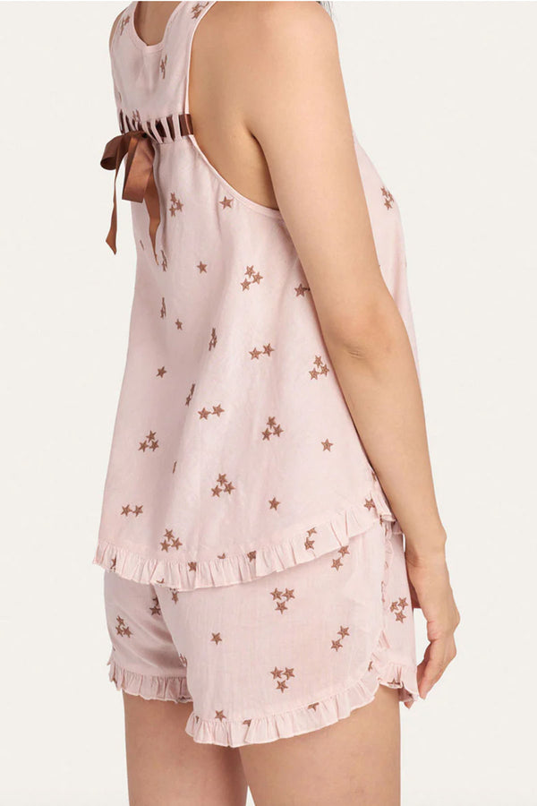 Maebelle Top And Nessa Short Cotton Set in Blush Starry Day